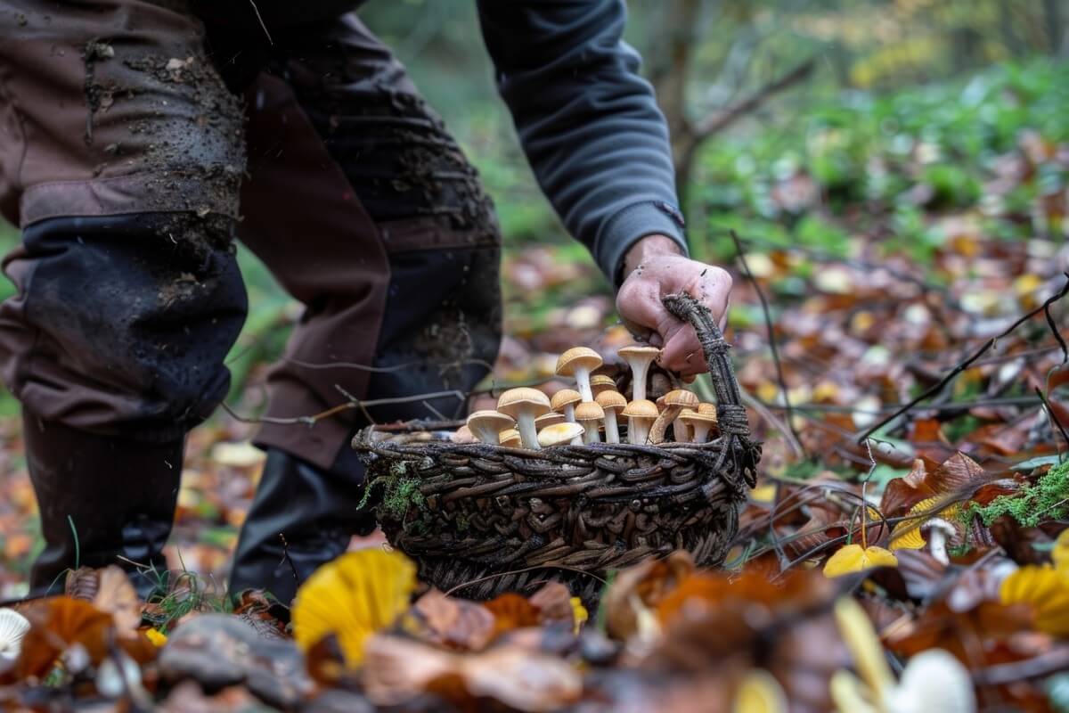 foraging for mushrooms
